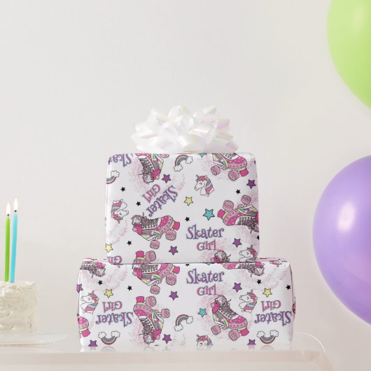 Süßes Skater Mädchen Einhorn Rollschuh Muster Geschenkpapier (Partygeschenke)