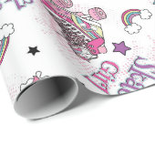 Süßes Skater Mädchen Einhorn Rollschuh Muster Geschenkpapier (Rolleneckpunkt)
