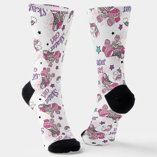 Süßes Skater Mädchen Einhorn Rollschuh Muster Socken (Gewinkelt)