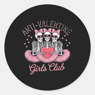 Süßes Skelett Anti-Valentins-Girls-Club Lustiger V Runder Aufkleber