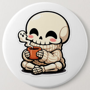 Süßes Skelett, das Kaffee trinkt Sticker – Kawaii Button