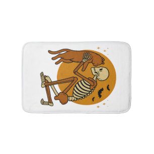 Süßes Skelett, das Katze umarmt, Gothic-Halloween- Badematte