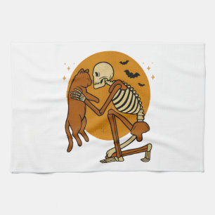 Süßes Skelett, das Katze umarmt Gothic Halloween D Geschirrtuch