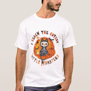 Süßes Skelett-Katze-Lehrer Halloween T-Shirt