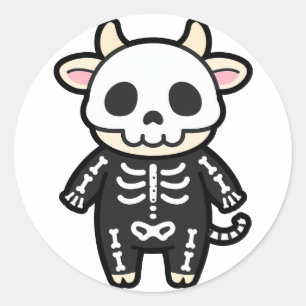 Süßes Skelett-Kuh Halloween Runder Aufkleber
