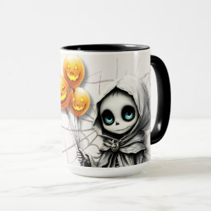 Süßes Skelett-Mädchen mit Kürbisballons Tasse