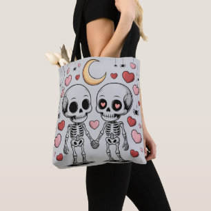 Süßes Skelett-Paar: Gruselige Liebe Grafik Tasche