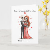 Süßes Skelett-Paar mit gesticktem Herz Valentinsta Karte (Gelbe Blume)