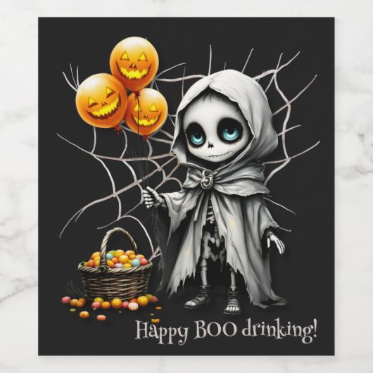 Süßes Skelettmädchen mit Kürbisballons Weinetikett (Einzelnes Label)