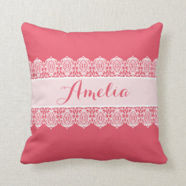 Süßes Skript - helles rosa Spitze-Monogramm Kissen