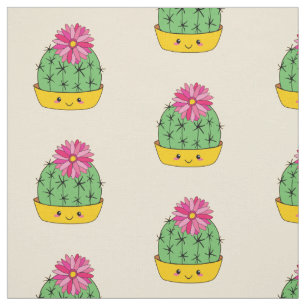 Süßes Smiley-Gesicht Kaktus Blumen Cartoon Stoff