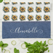 Süßes Sonnenblumen und Imitat Denim Extravagante M Geschirrtuch (Gefaltet)