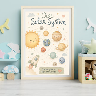 Süßes Sonnensystem Kinderzimmer Wasserfarben Plane Poster