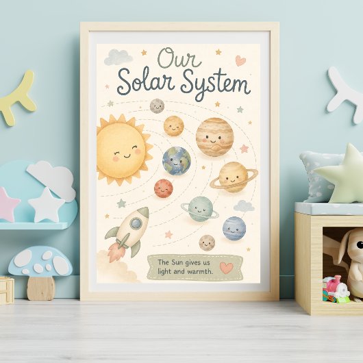 Süßes Sonnensystem Kinderzimmer Wasserfarben Plane Poster