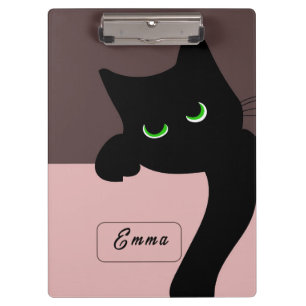 Süßes spähendes schwarzes Katzenmonogramm Lila Klemmbrett