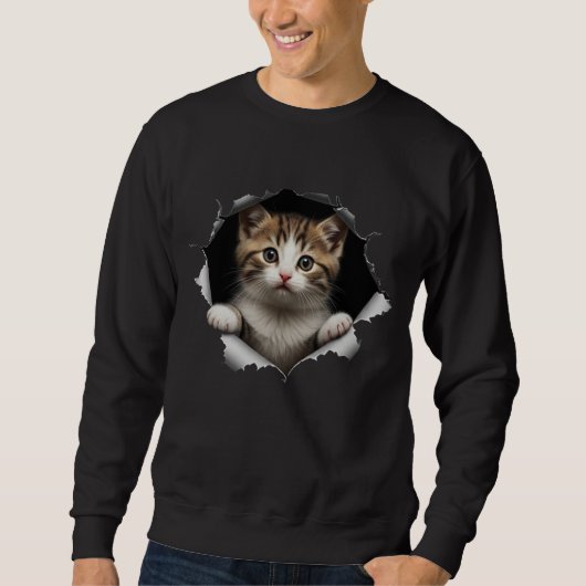 Süßes spähendes Tabby-Kätzchen zerrissenes Papier Sweatshirt (Vorderseite)