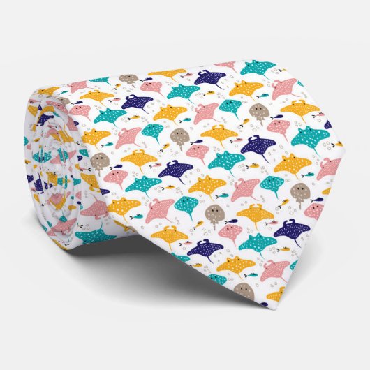 Süßes Stachelrochen- und Mantarochen-Fischmuster Krawatte (Gerollt)