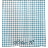 Süßes staubblaues Gingham-Muster Duschvorhang (Vorderseite)
