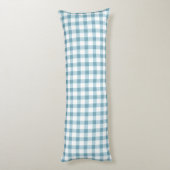 Süßes staubblaues Gingham-Muster Seitenschläferkissen (Rückseite (Vertikal))