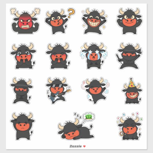 Süßes Stier-Emoji-Sticker-Pack-Set Aufkleber (Blatt)
