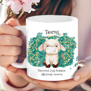 Süßes Stier-Watercolor-Zodiac-Monogramm Kaffeetasse