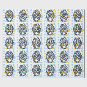 Süßes Stinktier mit blauem Blumen-Wrap-Papier Geschenkpapier