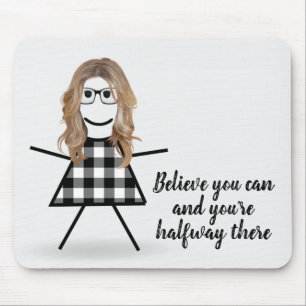 Süßes Stock Mädchen mit Haar und Zitat   Mousepad