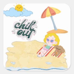 süßes Strand-Clipart-Bundle Quadratischer Aufkleber