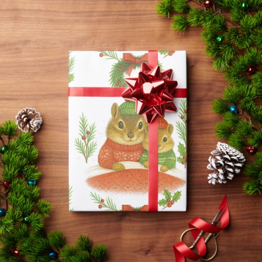 Süßes Streifenhörnchen mit Kiefern-Weihnachten Geschenkpapier (Feiertagsgeschenk)