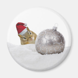 Süßes Streifenhörnchen Silber und Schnee Weihnacht Magnet