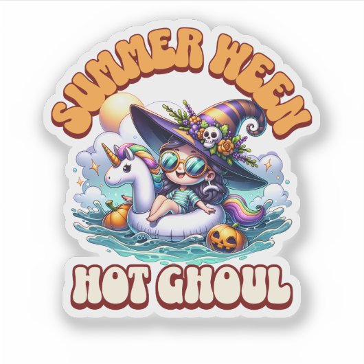 Süßes Summerween-Hexen-Einhorn-Pool- Schwimmkörper Aufkleber (Vorderseite)