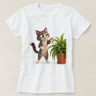 Süßes Tabby-Katze Spielt Mit Zimmerpflanze T-Shirt