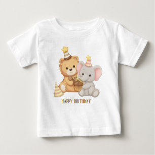 Süßes Teddy & Elefant Geburtstags-T-Shirt für Klei Baby T-shirt