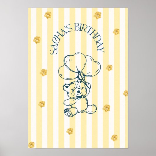 Süßes Teddybär Geburtstagsposter mit Luftballon Poster (Vorne)