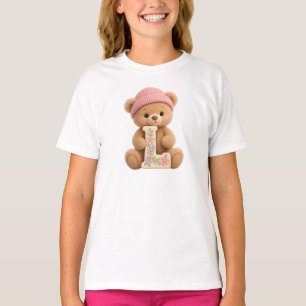 Süßes Teddybär-Initial-L-Blumen-Mädchen-T-Shirt T-Shirt