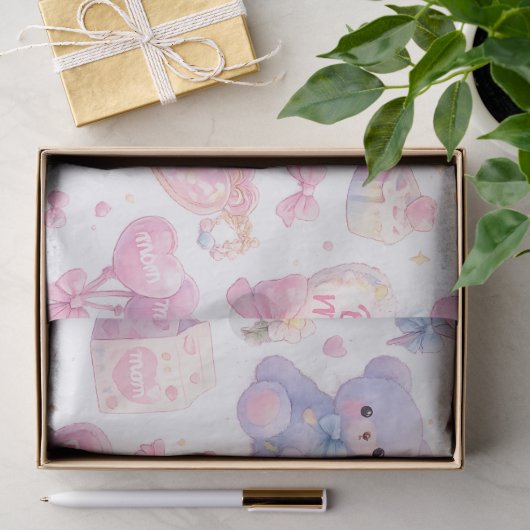 Süßes Teddybär-Mutter-Clipart-Bundle | Pastell-Was Seidenpapier (Geschenk)