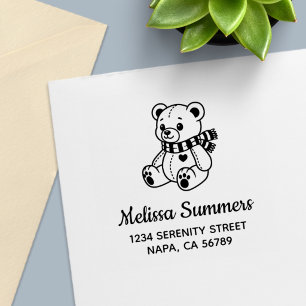 Süßes Teddybär Spielzeug mit Schal Adresse Permastempel