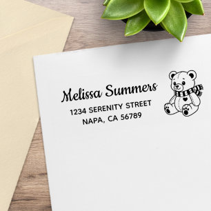 Süßes Teddybär Spielzeug mit Schal Rücksendeadress Gummistempel