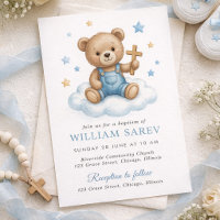 Süßes Teddybär-Taufdesign mit blauen Sternen