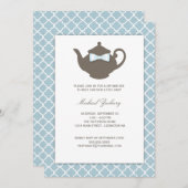 Süßes Teekanne-Baby-Schlückchen des Blau-| Brown Einladung (Vorne/Hinten)