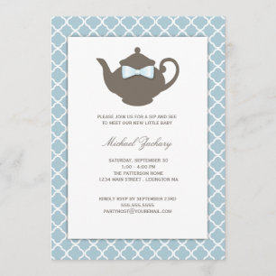 Süßes Teekanne-Baby-Schlückchen des Blau-  Brown Einladung