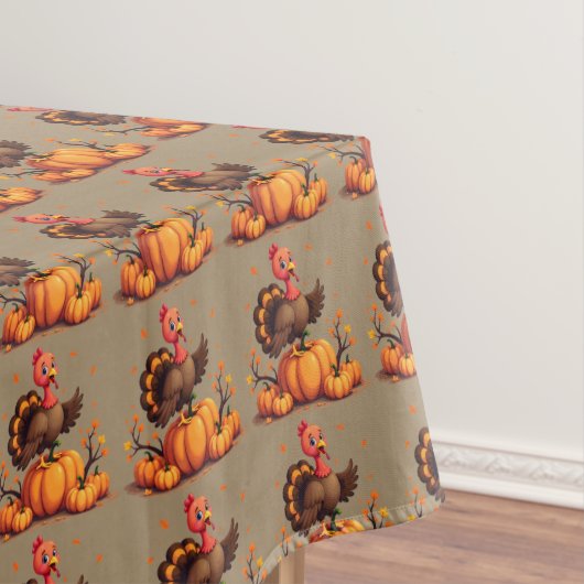 Süßes Thanksgiving-Truthahn-Herbst-Kürbisszene Tischdecke (Beispiel)