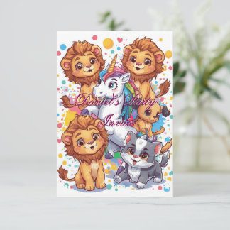 Süßes Tier-Ballon-Geburtstagsdesign | Kinder-Carto Einladung