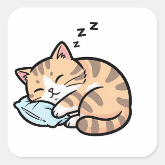 Süßes Tier Kawaii Katze Quadratischer Aufkleber