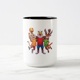 Süßes Tier Sportteam Maskottchen Cartoon-Design Zweifarbige Tasse