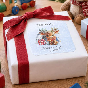 Süßes Tier Weihnachtsmann Rentier Schneeflocke Kin Quadratischer Aufkleber