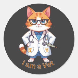 Süßes Tierarztkatze "Ich bin ein Tierarzt" Design Runder Aufkleber