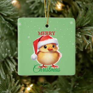 Süßes Tierbaby-Küken-Weihnachtsmann-Weihnachtskost Keramikornament
