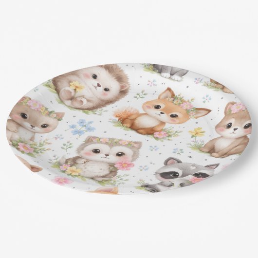 Süßes Tiermuster Pappteller (Schrägansicht)