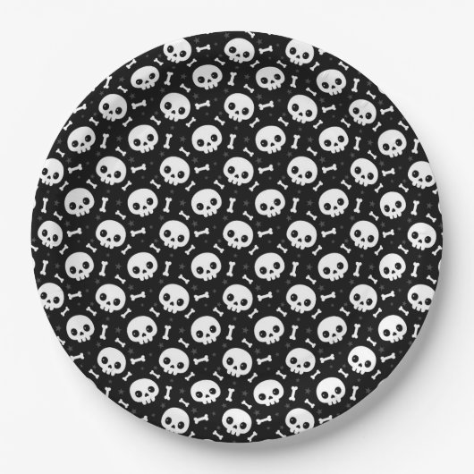 Süßes Totenkopf- und Knochen-Halloween-Muster Pappteller (Vorderseite)